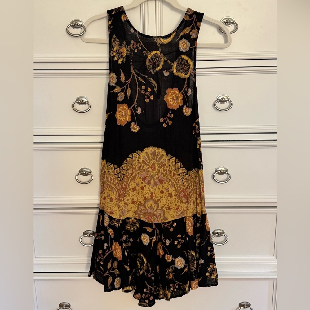 Free People dress - gauzy flowy black and gold flowered dress. Great for summer!